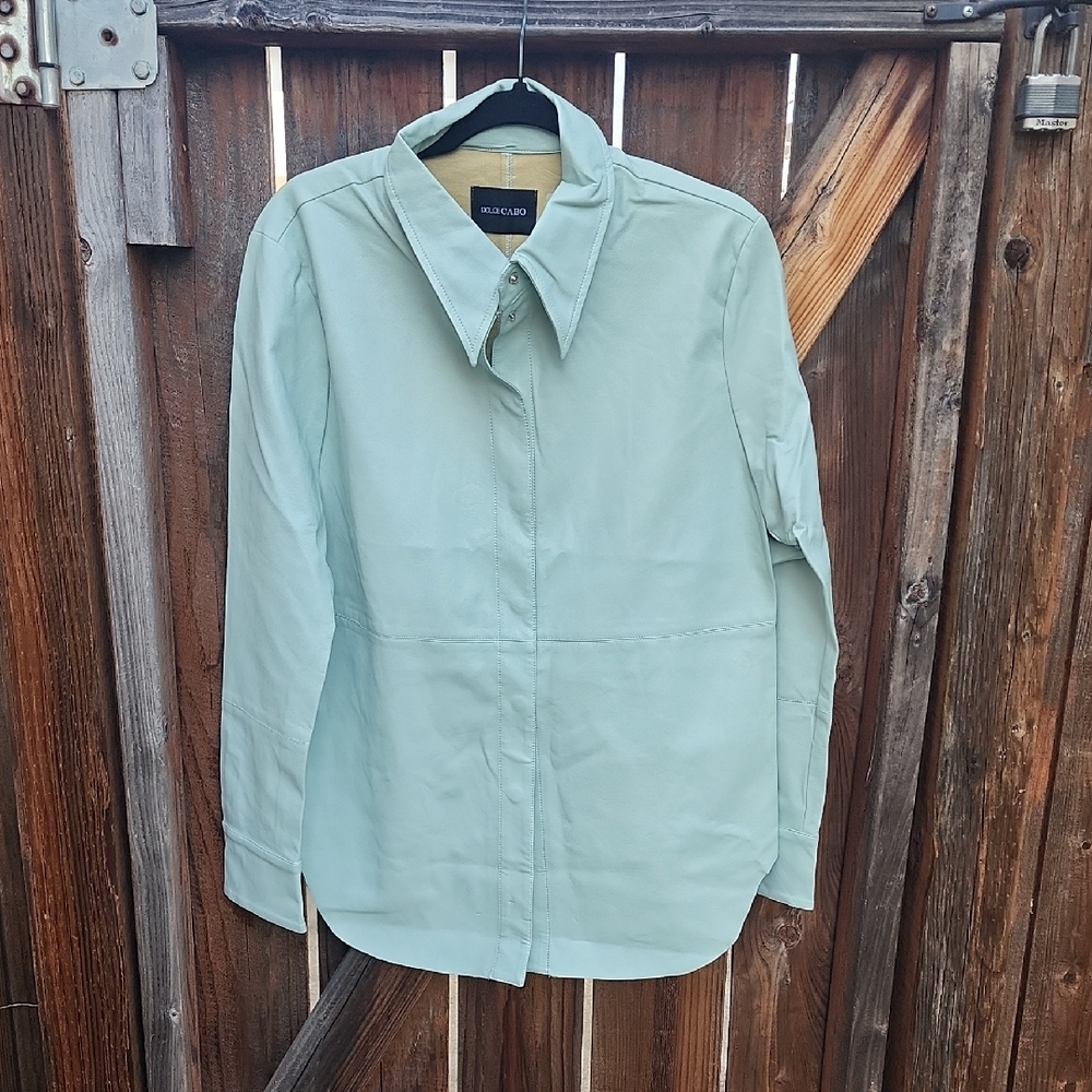 New Dolce Cabo Faux Leather Mint Button-Up Shirt